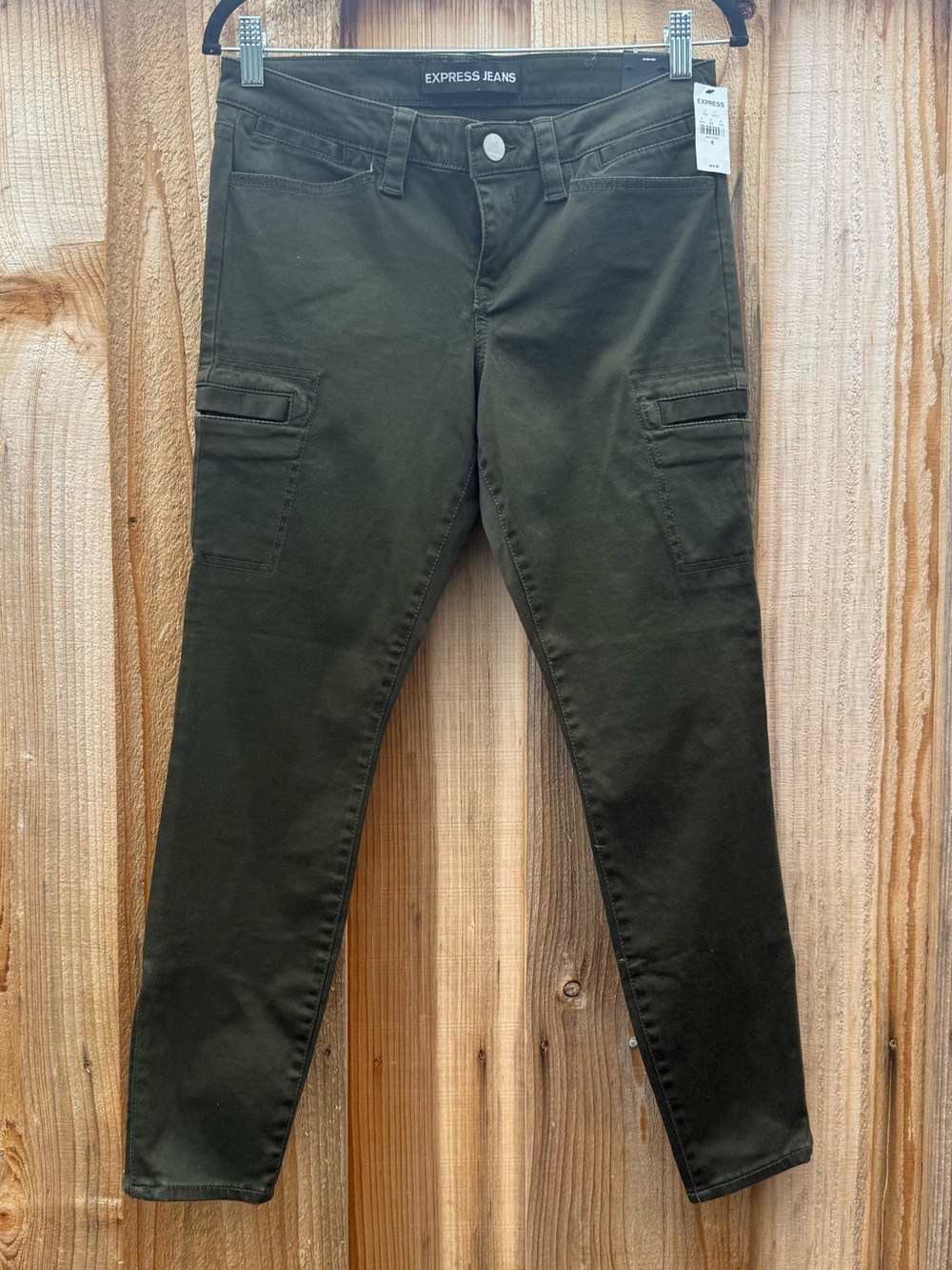 Express Jeans Women's Low Rise Olive Skinny Cargo Jeans